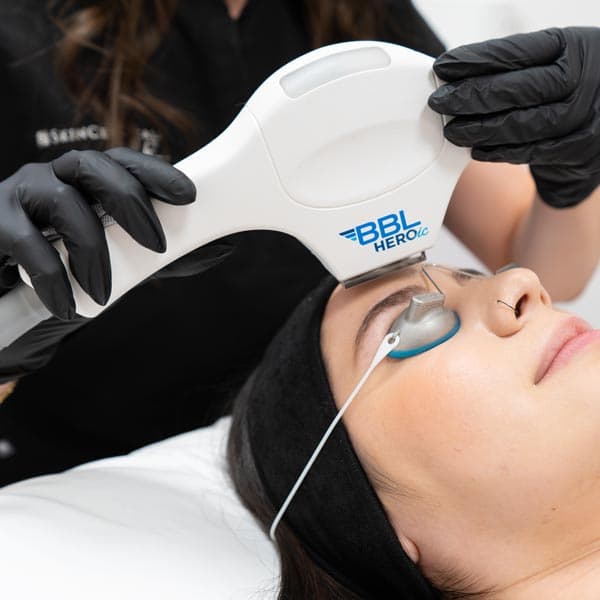Light-based facial treatment in progress