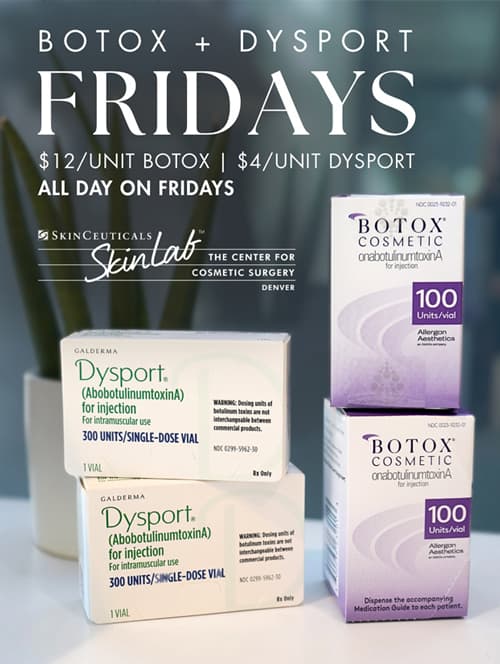 Instagram post: Botox and Dysport Fridays. $12 per unit of Botox or $4 per unit of Dysport. All Day on Fridays